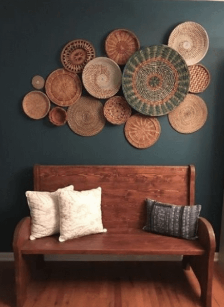cane baskets enhancing the wall decor of a room