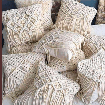 macrame cushion covers aesthetically arranged