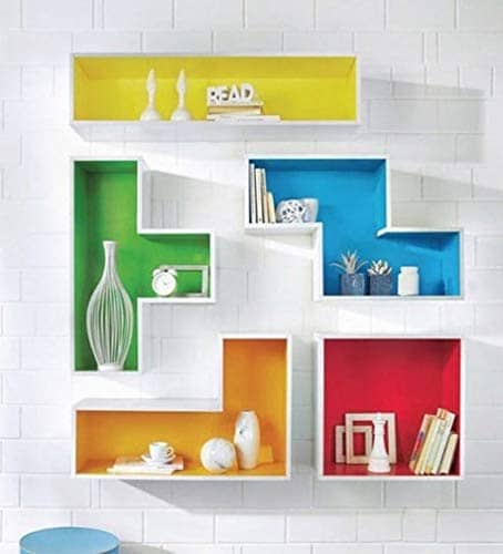 colored wall shelf to decorate a room