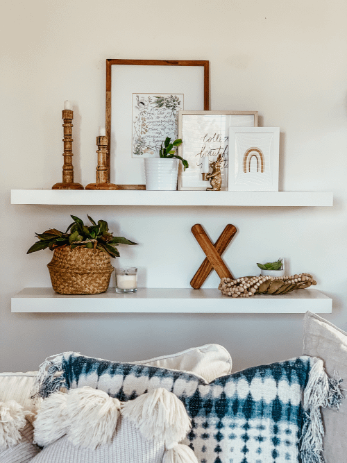 shelf styling with layered frames