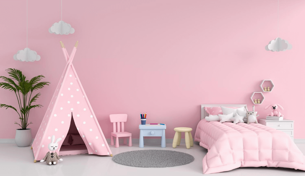pink teepee in kids room to enhance kids' room decor