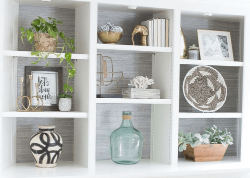 sculptural objects used in shelf styling