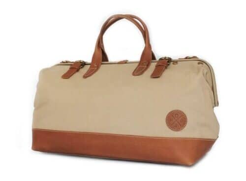 leather and canvas duffle bag