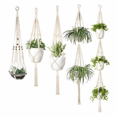 a cluster of hanging planters
