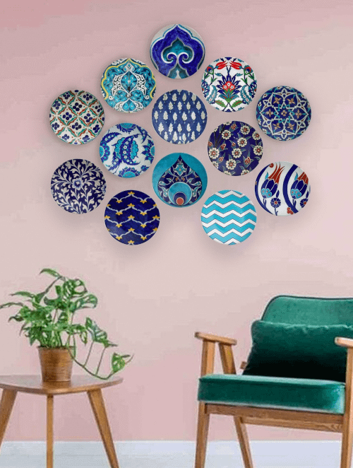 bohemian wall plates arranged to achieve boho decor